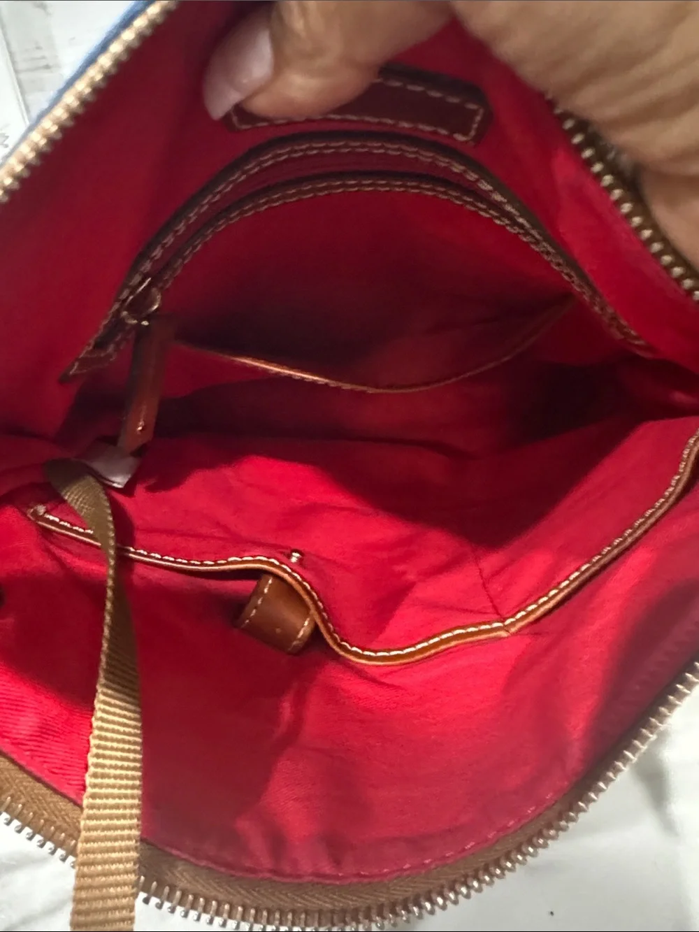 Dooney & Bourke Teal Blue Pebbled Leather Messenger Crossbody with Brown Trim
